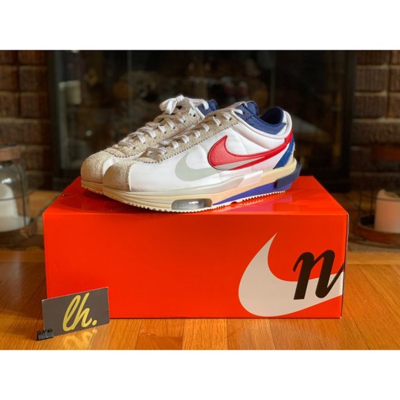 Size 11.5 Nike Zoom Cortez SP Sacai White University Red Blue DQ0581-100 - Picture 2 of 6